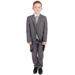 Boys Grey Swirl 6 Piece Slim Fit Tail Jacket Suit